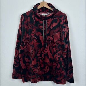 Chicos Womens Damask Baroque Velour Cowl Neck Top Sweater Sz 2 L Corporate Goth